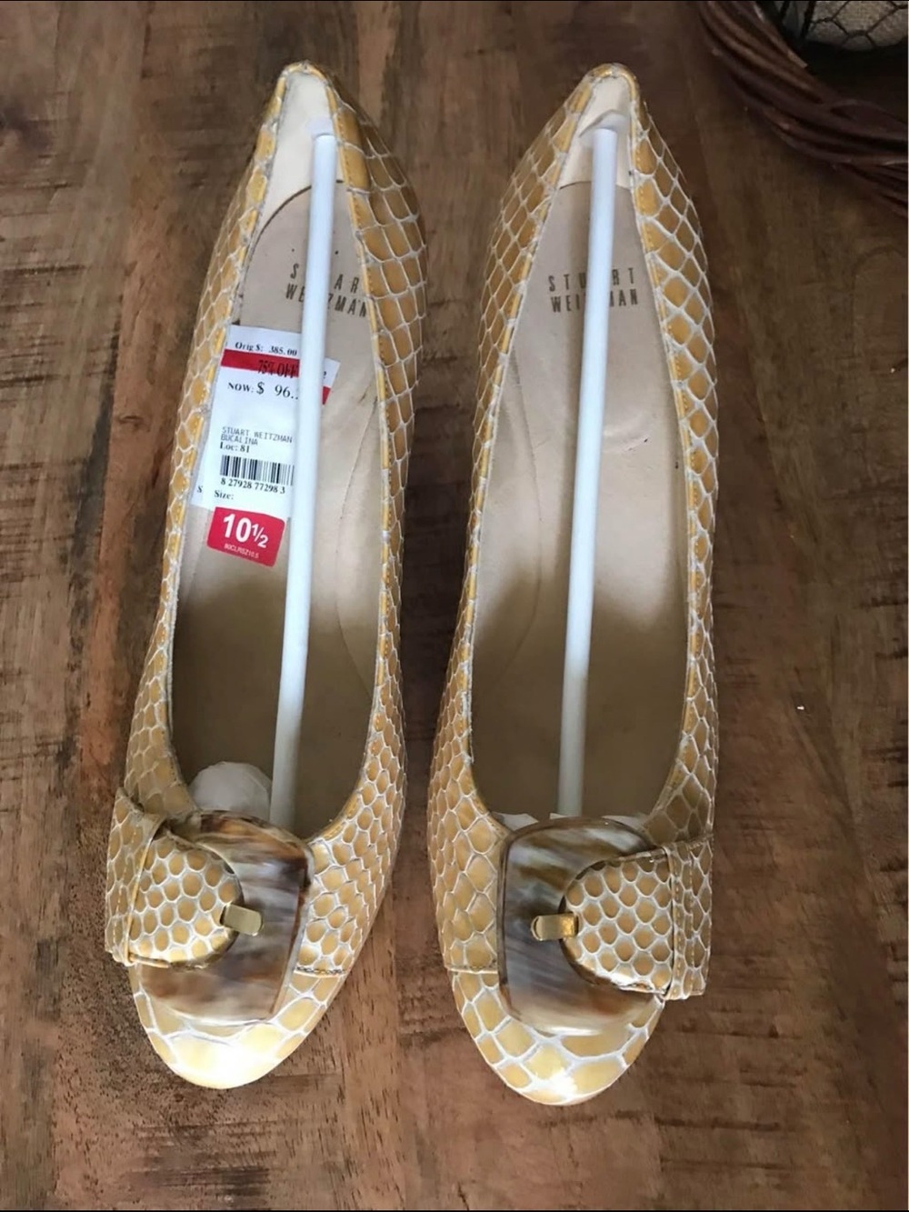 Stuart Weitzman Yellow Snakeskin-Print Buckle Pumps